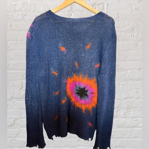 Avant Toi Italian Distressed Knit Sweater Paint Splatter Made in Italy Size L